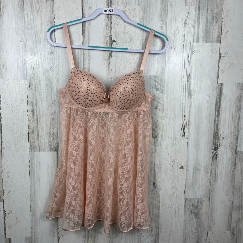 Seductivewear by Cinema Etoile lace baby doll nightie blush pink peach L sexy